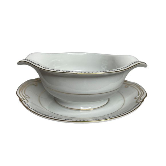 Late In Autumn Gravy Boat Attached Plate By Fine China Of Japan Gold Gild Trim - Picture 3 of 7
